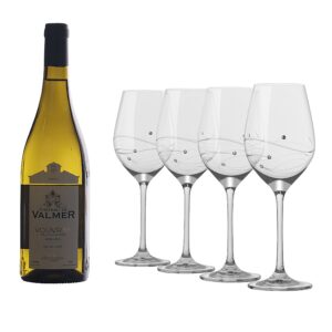 Barski - Handmade Glass - Set of 4 White Wine Glasses with Empty Space in the Center to Fit Your Own Bottle of Wine - Decorated with Real Swarovski Diamonds - Gift Boxed - 12.5 oz.- Made in Europe