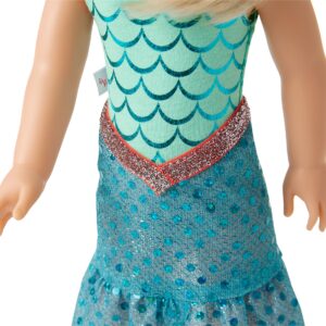 American Girl WellieWishers 14.5-inch Camille Doll with Blue Leotard, Mermaid Skirt, Headband, and Boots, For Ages 4+