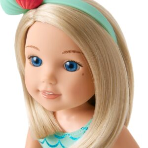 American Girl WellieWishers 14.5-inch Camille Doll with Blue Leotard, Mermaid Skirt, Headband, and Boots, For Ages 4+