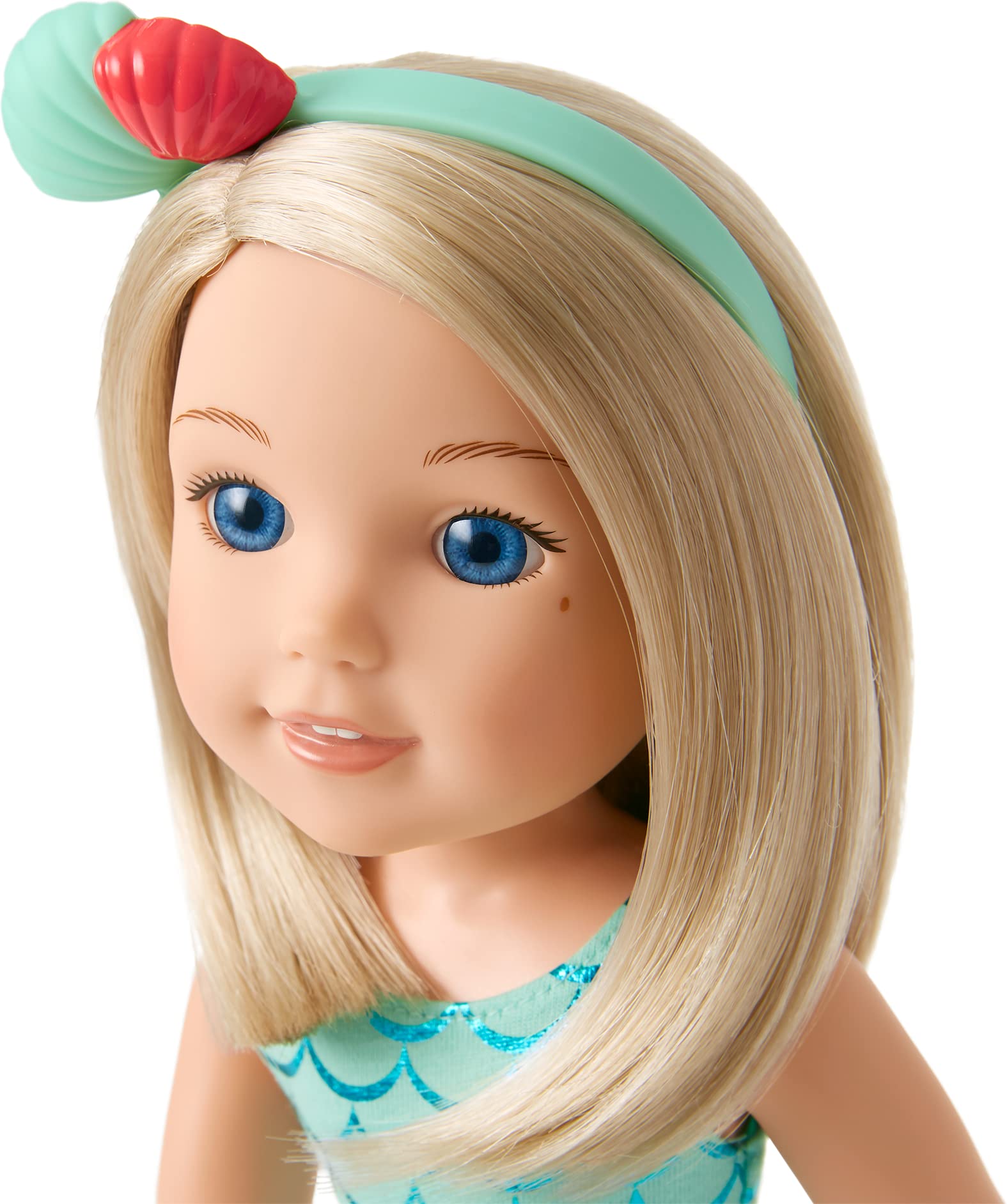 American Girl WellieWishers 14.5-inch Camille Doll with Blue Leotard, Mermaid Skirt, Headband, and Boots, For Ages 4+