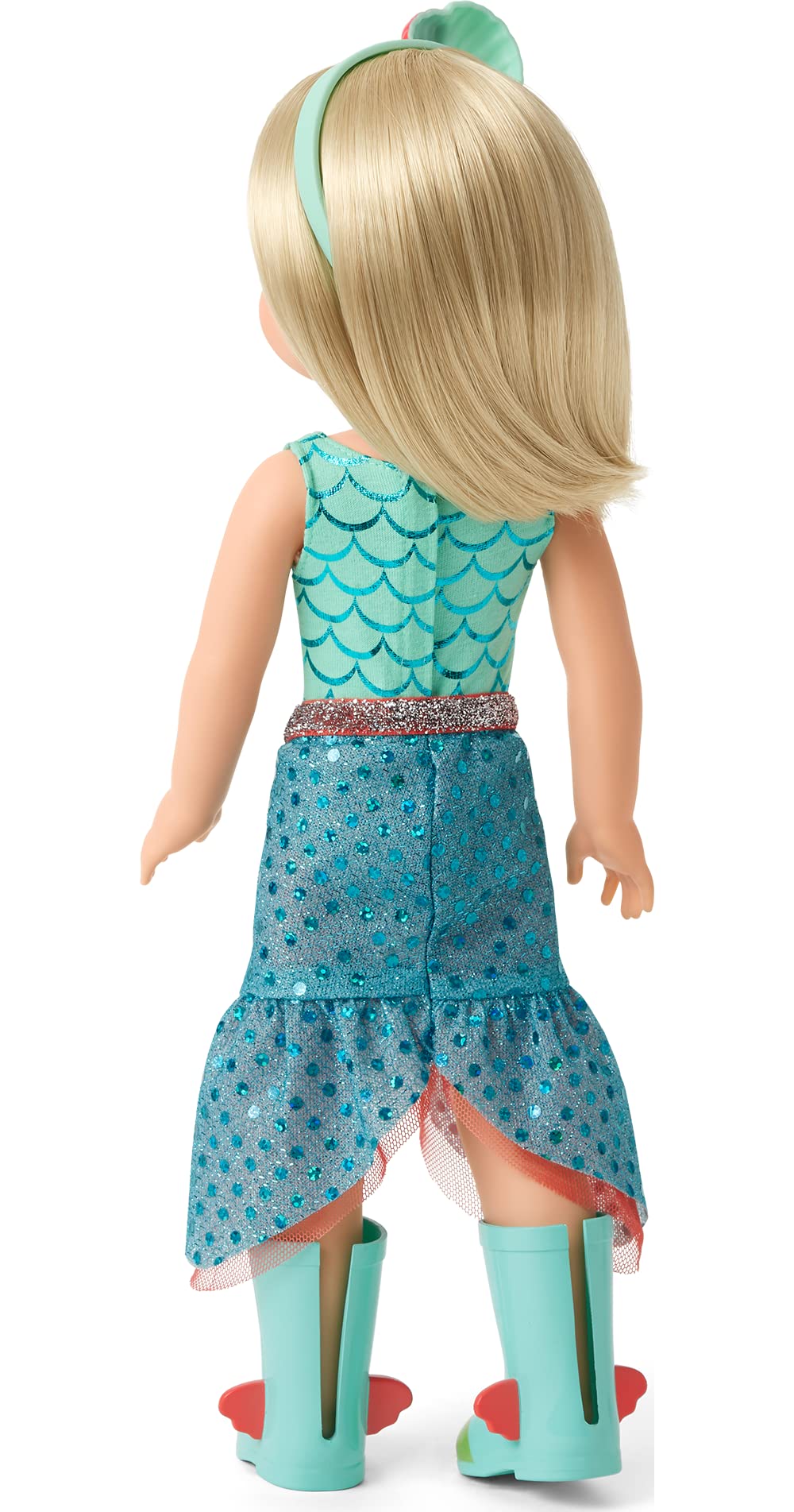 American Girl WellieWishers 14.5-inch Camille Doll with Blue Leotard, Mermaid Skirt, Headband, and Boots, For Ages 4+