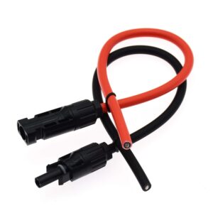 1 Pair Black + Red 10AWG(6mm²) Solar Panel Extension Cable Wire Connector Solar Adaptor Cable with Female and Male Connectors (1 FT)