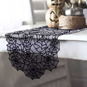 ourwarm 80 x 20 inch halloween table runner, black spider web tablecloth polyester lace table runner for halloween dinner table decorations