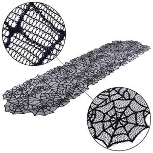 OurWarm 80 x 20 Inch Halloween Table Runner, Black Spider Web Tablecloth Polyester Lace Table Runner for Halloween Dinner Table Decorations