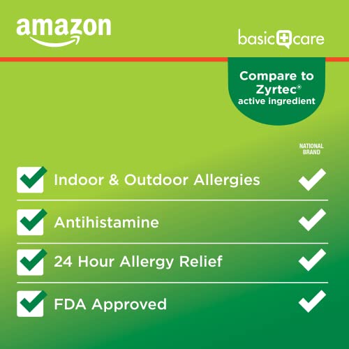 Amazon Basic Care All Day Allergy, Cetirizine Hydrochloride Tablets, 10 mg, Antihistamine, 90 Count