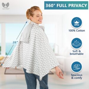 Fair-e-Trade Nursing Cover for Breastfeeding - 360 Degree Privacy Poncho, View Baby Hands-Free, Soft & 100% Breathable Cotton, Attached Carry Bag, 8-in-1 Uses, Covers Car Seat & Shopping Cart