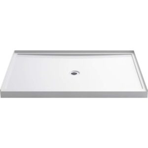 kohler k-8659-0 rely 60" x 42" acrylic alcove shower base with single-threshold, molded-in textured floor, center drain, white