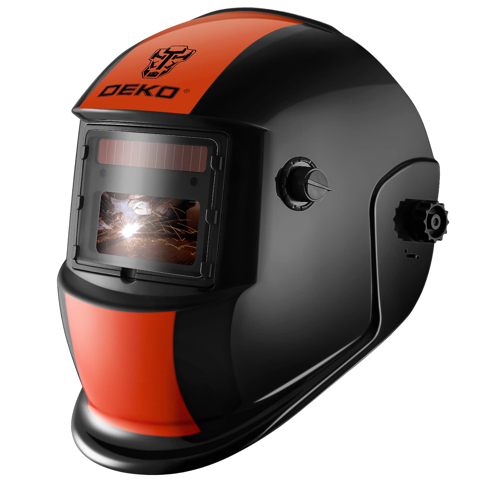 DEKOPRO Welding Helmet Auto Darkening Solar Power Welding Mask Hood for TIG MIG ARC Welder Helmet Orange Black