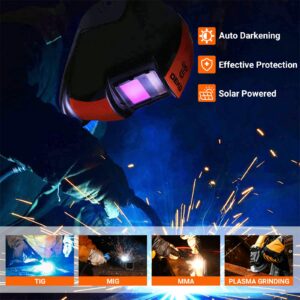 DEKOPRO Welding Helmet Auto Darkening Solar Power Welding Mask Hood for TIG MIG ARC Welder Helmet Orange Black