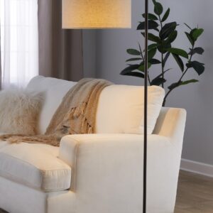 Grandview Gallery Puck 63" Contemporary Metal Floor Lamp in Oil Rubbed Bronze with Beige Linen Shade