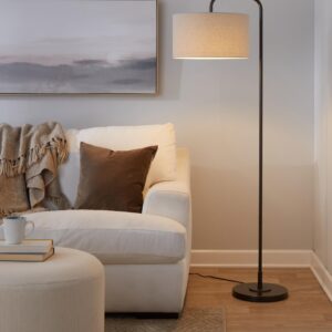 Grandview Gallery Puck 63" Contemporary Metal Floor Lamp in Oil Rubbed Bronze with Beige Linen Shade