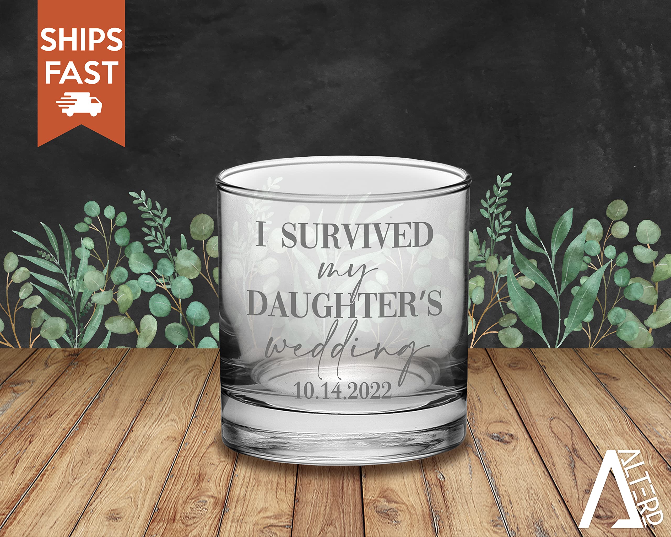 Alterd Industries - Personalized I survived My daughter's Wedding engraved glass, Father of the Bride gift, Mother of the Bride Gift, (21oz Stemless Wine)