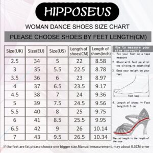 HIPPOSEUS Women's Rhinestone Latin Dance Shoes Shiny Ballroom Salsa Bachata Dancing Shoes Suede Outsole,Brown, 7 B(M) US