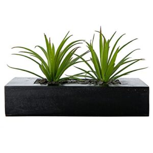 MyGift 10 Inch Artificial Green Grass Plants in Black Wood Decorative Planter Pot - Faux Greenery in Rectangular Wooden Container for Tabletop Centerpiece Décor