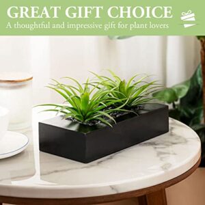 MyGift 10 Inch Artificial Green Grass Plants in Black Wood Decorative Planter Pot - Faux Greenery in Rectangular Wooden Container for Tabletop Centerpiece Décor