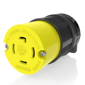 journeyman-pro 2713 30 amp, 125/250 volt, nema l14-30r, 3p, 4w, locking plug connector, black industrial grade, grounding 7500 watts generator rating (l14-30r (female plug))