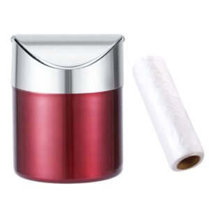 zhouwhjj countertop brushed stainless steel swing lid table desk car mini trash can trash bin set, come with trash bag, 1.5 l / 0.40 gal, multiple color options, red