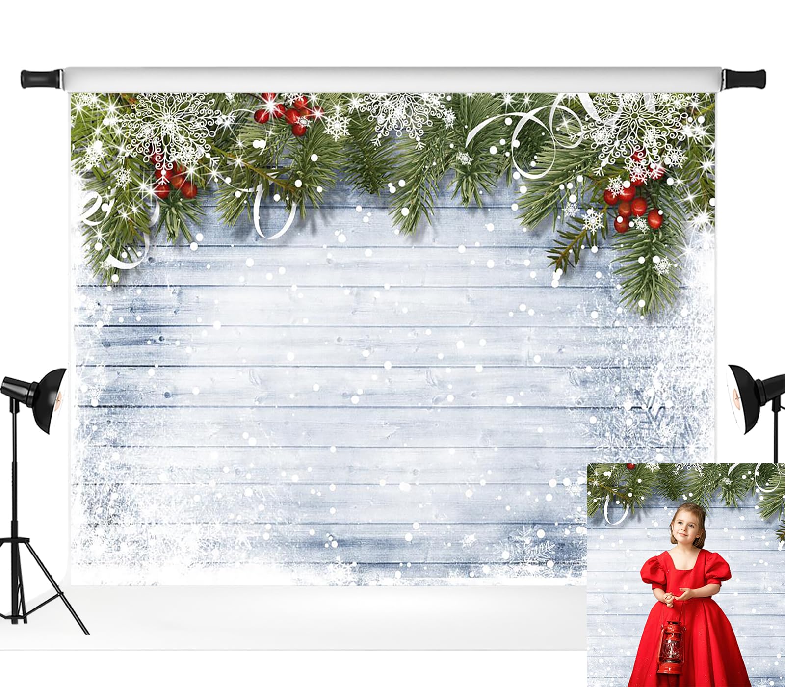 Kate 7x5ft Christmas Photography Backdrops for Photographers Wood Wall Backdrop White Snow Photo Background