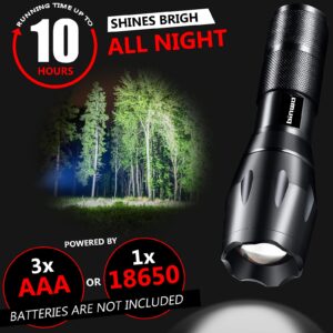 BINWO Flashlight 2pack 3000 Lumens, Tactical Flashlights Small Flashlight Powerful Waterproof Flashlights Pocket Flashlight Zoomable LED Flashlight with 5 Modes, Camping Accessories, Hiking Gear