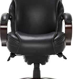 La-Z-Boy Hyland Executive Office Chair with AIR Technology, Adjustable High Back Ergonomic Lumbar Support, Bonded Leather, Mahogany Wood Finish/Black