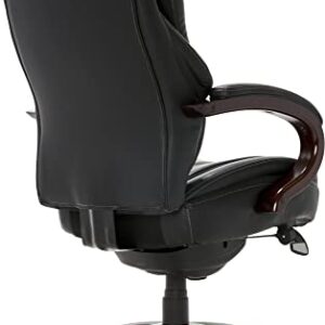 La-Z-Boy Hyland Executive Office Chair with AIR Technology, Adjustable High Back Ergonomic Lumbar Support, Bonded Leather, Mahogany Wood Finish/Black