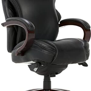 La-Z-Boy Hyland Executive Office Chair with AIR Technology, Adjustable High Back Ergonomic Lumbar Support, Bonded Leather, Mahogany Wood Finish/Black