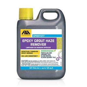 fila epoxyoff, epoxy grout haze remover, effectively removes epoxy residue, the product can be applied on vertical surfaces, gel, 1 qt