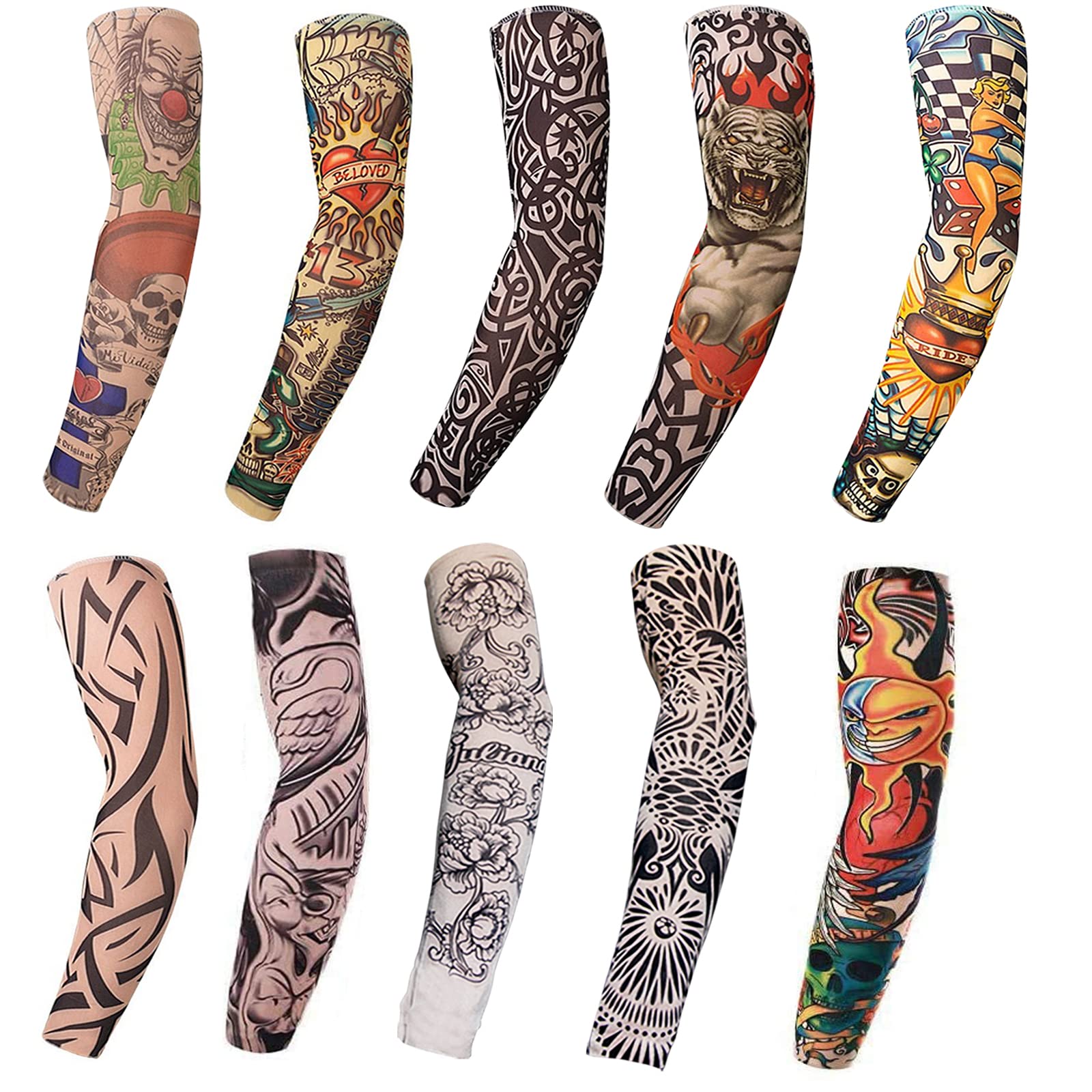 Tattoo Arm Sleeves, 10 Pack Cool Body Arts Fake Temporary Tattoo For Men And Women, Tattoo Sleeves Uv Sun Block Protection For Ourdoot Activities And Parties, Random Picture Multi-color