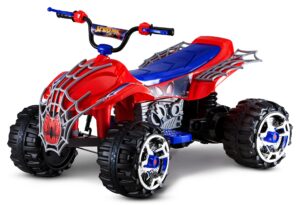 kid trax marvel spiderman toddler atv ride on toy, 12 volt battery, 3-7 years, max rider weight 88 lbs, spider-man blue