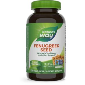 nature's way fenugreek seed, traditional lactation/breastfeeding support*, non-gmo project verified, vegan, 320 capsules (packaging may vary)