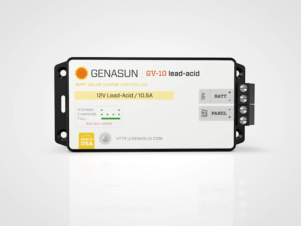 Genasun GV-10-Pb-12V, 10.5 A MPPT Solar Charge Controller for 12V-Nominal Lead Acid Battery