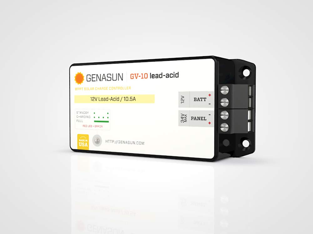Genasun GV-10-Pb-12V, 10.5 A MPPT Solar Charge Controller for 12V-Nominal Lead Acid Battery
