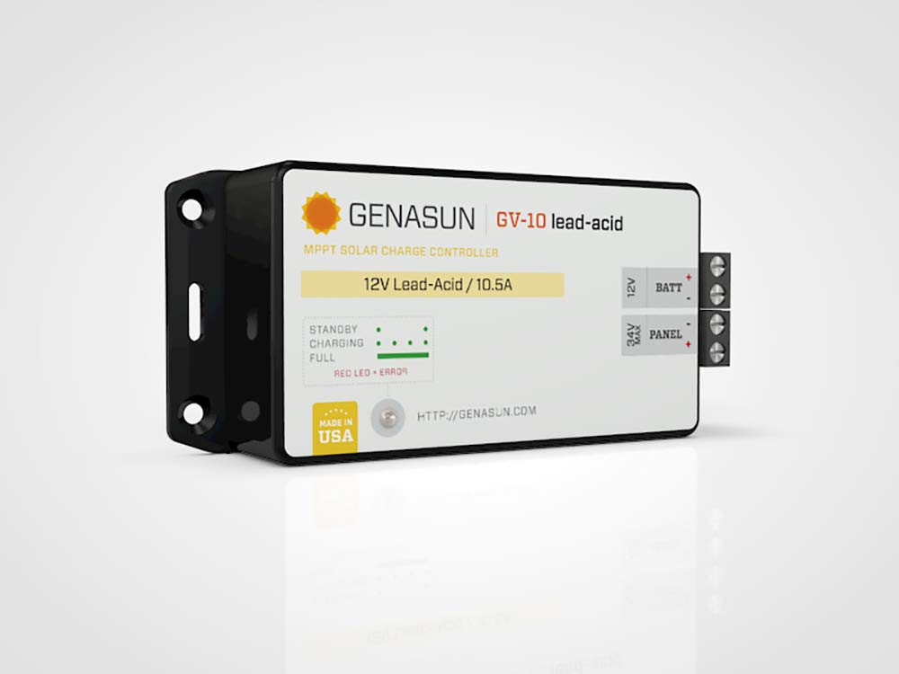 Genasun GV-10-Pb-12V, 10.5 A MPPT Solar Charge Controller for 12V-Nominal Lead Acid Battery