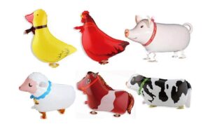 borang pack of 6 walking animal balloons farm animal balloon birthday party bbq party décor(pony,duck,rooster,cow,pig,sheep)
