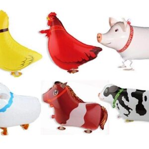 Borang Pack of 6 Walking Animal Balloons Farm Animal Balloon Birthday Party BBQ Party Décor(Pony,Duck,Rooster,Cow,Pig,Sheep)