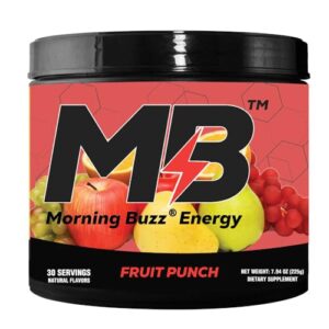 morning buzz energy powder drink - energy boost drink mix - sugar-free energy with antioxidants - morning kickstart and sports nutrition endurance product - 30 servings, fruit punch, 8 ounces