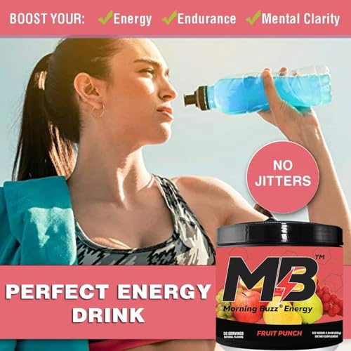 Morning Buzz Energy Powder Drink - Energy Boost Drink Mix - Sugar-Free Energy with Antioxidants - Morning Kickstart and Sports Nutrition Endurance Product - 30 Servings, Fruit Punch, 8 Ounces