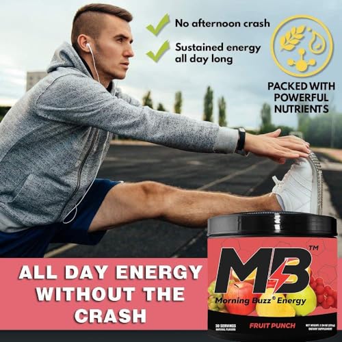 Morning Buzz Energy Powder Drink - Energy Boost Drink Mix - Sugar-Free Energy with Antioxidants - Morning Kickstart and Sports Nutrition Endurance Product - 30 Servings, Fruit Punch, 8 Ounces