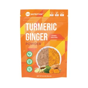 360 nutrition turmeric supplement with ginger root powder, vegan turmeric curcumin with black pepper for joint support, gut health & digestion, keto friendly, caffeine free, 3.3 oz, 31 servings