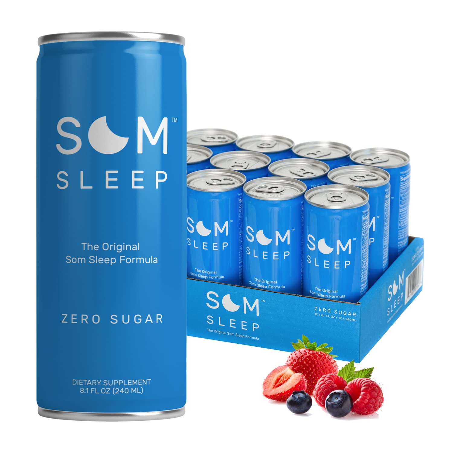 Som Sleep, The Original Sleep Support Formula w/Melatonin, Magnesium, Vitamin B6, L-Theanine & GABA – Vegan, Functional Nighttime Drink – Sleep Aid Supplement – Zero Sugar Berry, 8.1 Fl Oz, 12-Pack