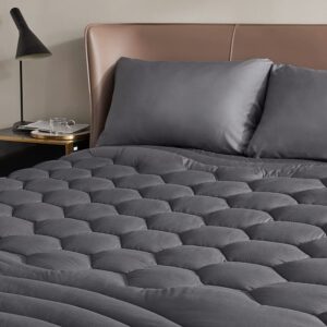 bedsure queen size mattress pad - soft mattress cover padded, quilted fitted mattress protector with 8-21" deep pocket, breathable fluffy pillow top, grey, 60x80 inches