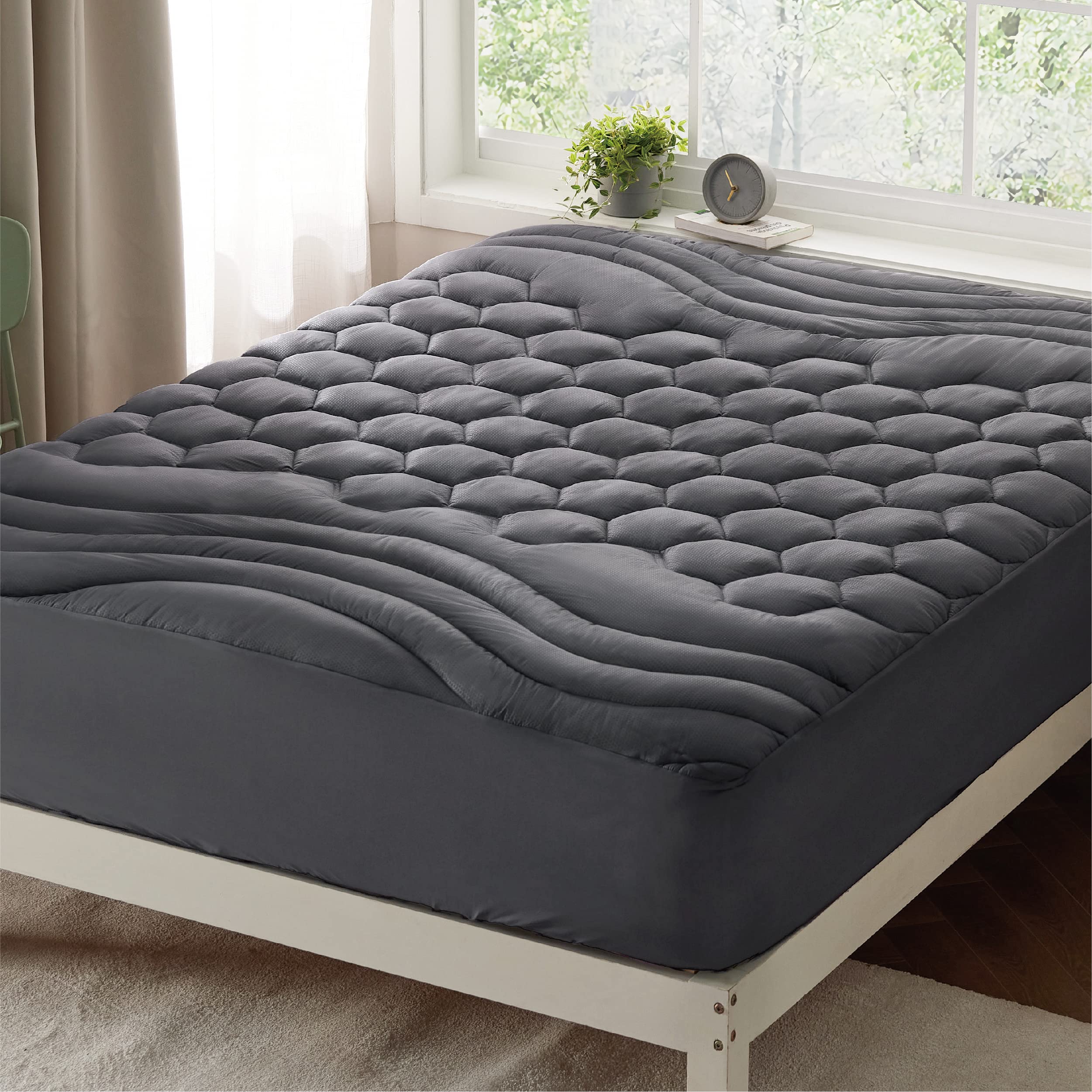 Bedsure Queen Size Mattress Pad - Soft Mattress Cover Padded, Quilted Fitted Mattress Protector with 8-21" Deep Pocket, Breathable Fluffy Pillow Top, Grey, 60x80 Inches