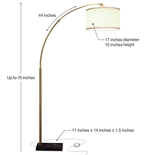 Brightech Logan Arc Floor Lamp, Bright Standing Lamp for Living Rooms, Offices & Bedrooms, Modern Living Room Décor, Tall Hanging Floor Lamp for Reading and More – Gold/Brass