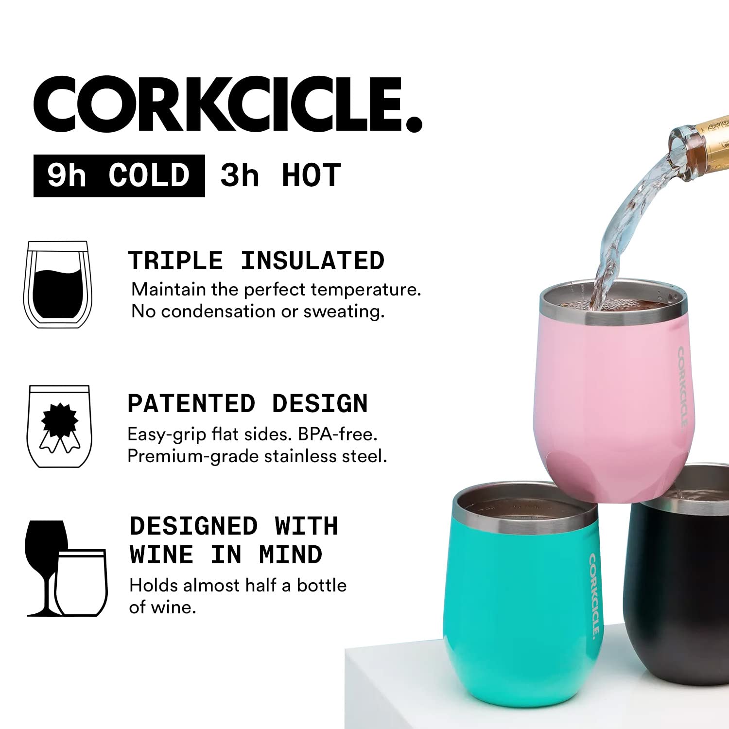 Corkcicle Origins Stemless Cup - Triple Insulated Stainless Steel Travel Wine Cup Tumbler for Coffee, Wine, and Cocktails - Spill Proof, Reusable, BPA-Free, Dishwasher Safe - 12oz/355ml, Copper