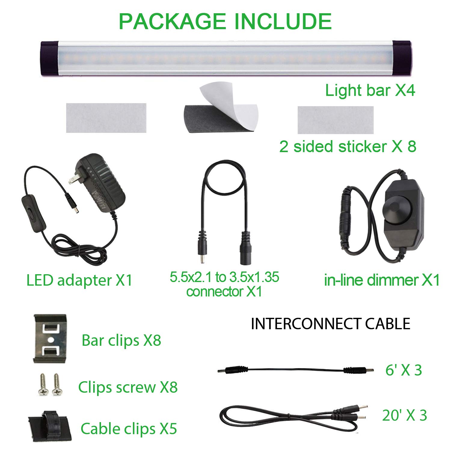 AIBOO LED Under Cabinet Lighting Kit, LED Strip Light,Shelf Lights Direct Wire, 12V Dimmable Kitchen Light Bar Linkable with Rocker Switch and Plug in Adapter (4 Panels,Warm White)