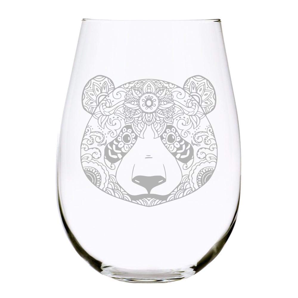 C M Panda 17oz. Lead Free Crystal stemless wine glass