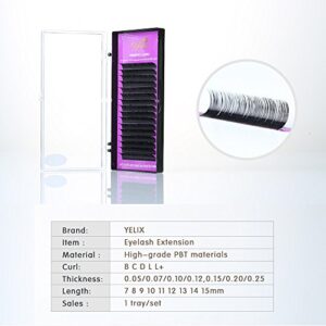 Black False Eyelashes Extensions Makeup Mink Eyelash Single Length Fake Individual Eye Lash 100% Handmade for Professional Use (D Curl 0.05mm Thickness 14mm Length)