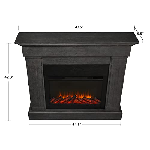 Real Flame Crawford Slim Indoor Electric Fireplace, Grey, Free-Standing with Real Wood Mantel Finish - 6 Flame Colors, Adjustable Thermostat, 120V, 1400W, 5100 BTUs