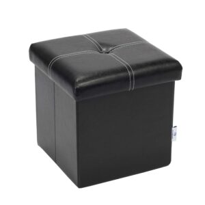 b fsobeiialeo storage ottoman with faux leather foldable small square foot rest stools coffee table black 11.8"x 11.8" x 11.8"