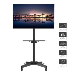 BONTEC Tilt Rolling TV Stand, Mobile TV Stand with Locking Wheels for 23-60 Inch LED, LCD, OLED Flat&Curved TVs, Height Adjustable TV Cart with Laptop Shelf, Holds Up to 88lbs Max VESA 400x400mm